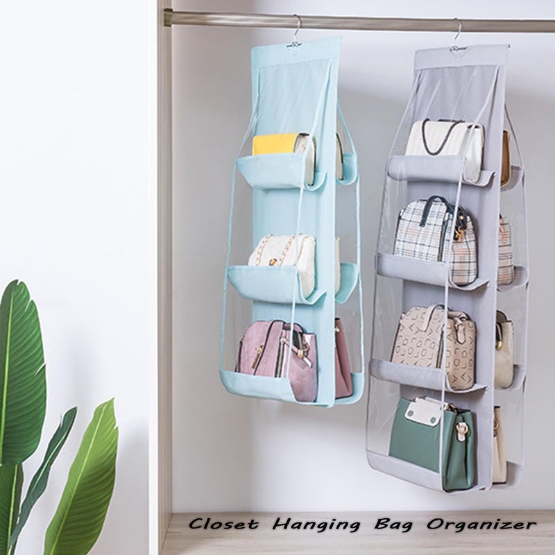 AARAINBOW 1 Pack Hanging Handbag Purse Organizer, Bags Organizor for Purse 8 Pockets Wardrobe Closet Space Saving Handbag Storage, 44.5L x 13.5W (B-Light Gray) - Image 2